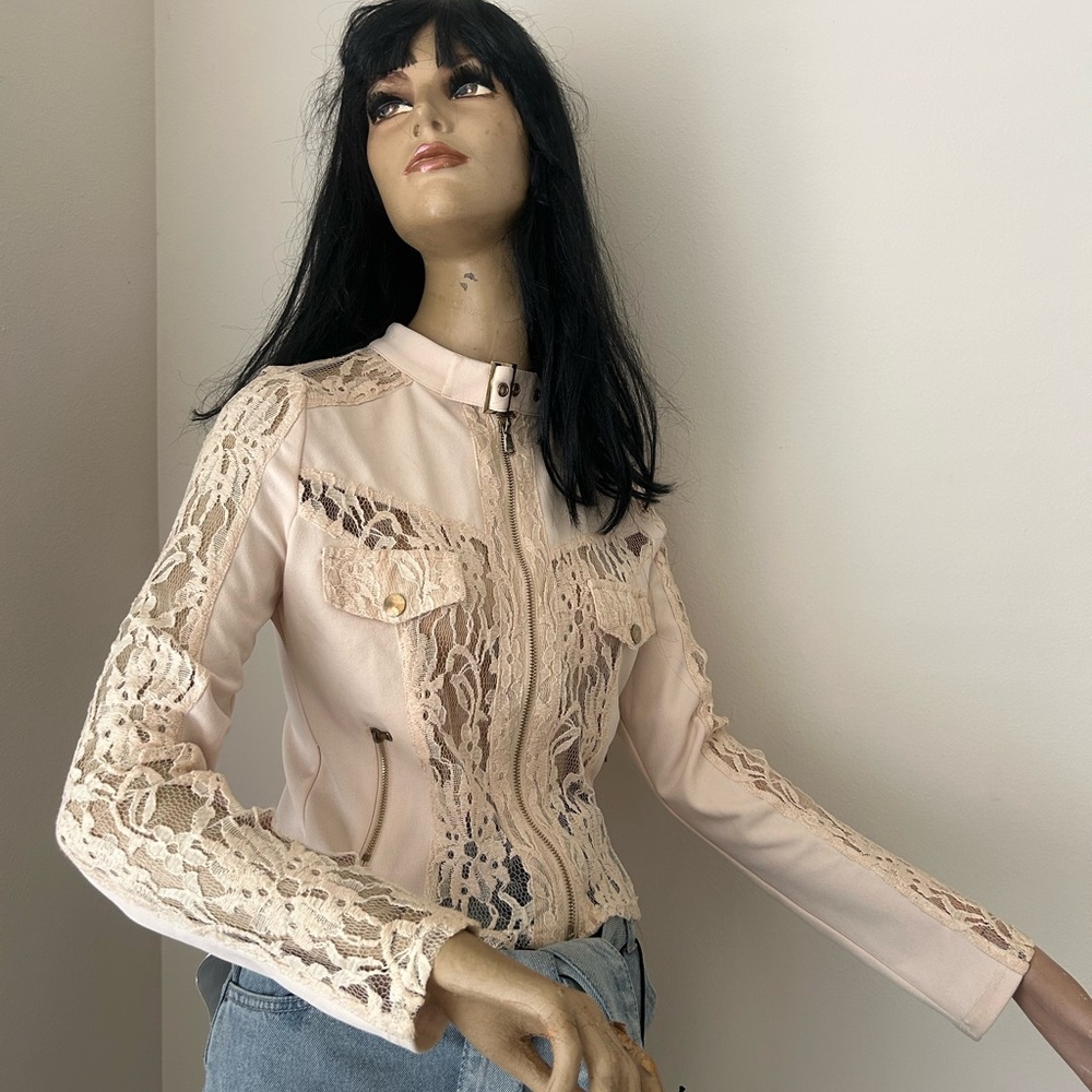 Main Strip Lace Detail Women's Blazer - Soft Pink